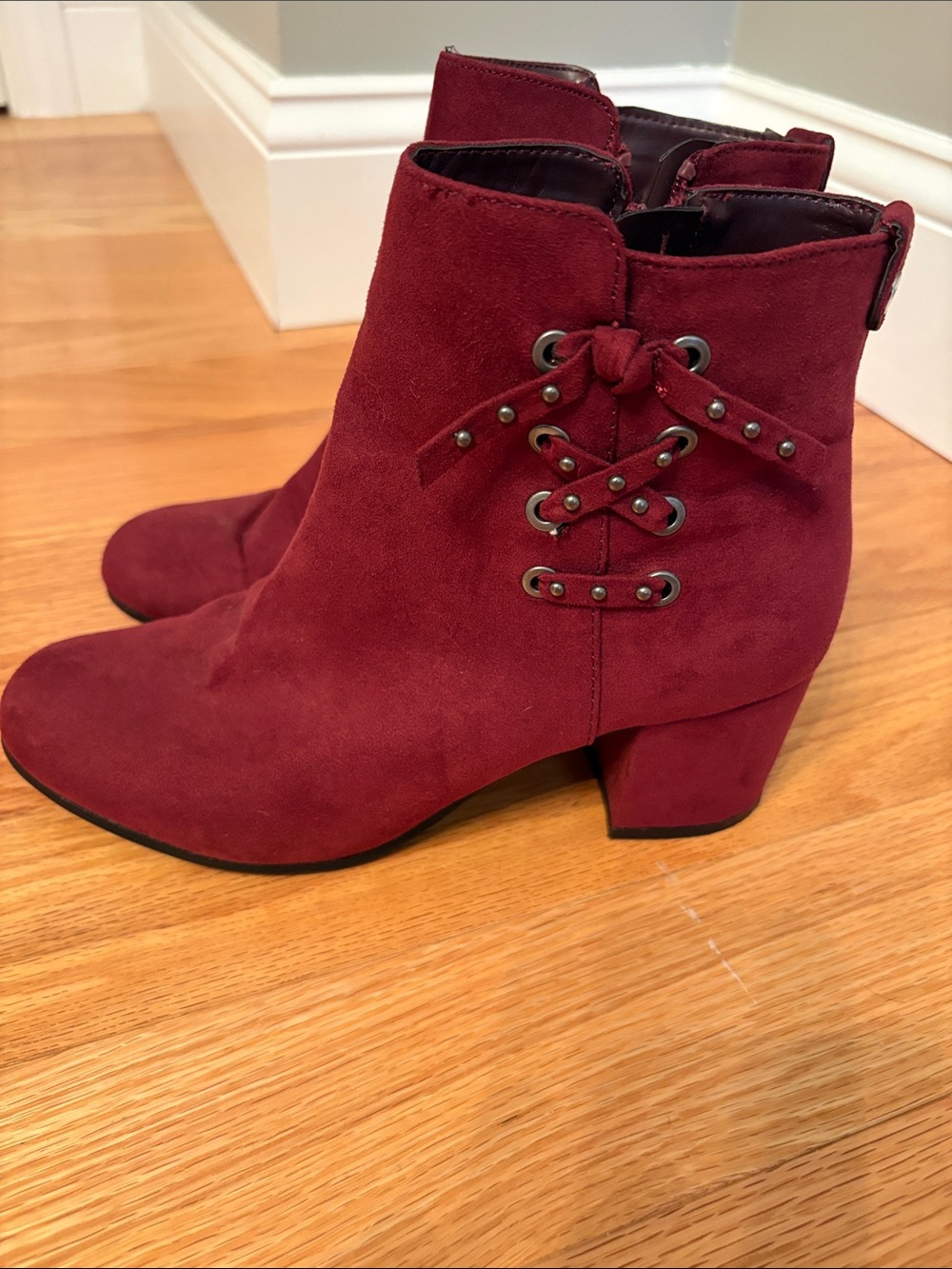 Circus by Sam Edelman Wine Suede Lace-Accent Ankle Boots